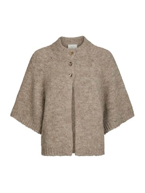 NeoNoir Benuta Fluffy Strik Cardigan med guldknapper, Beige